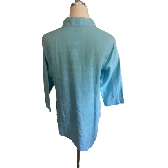 Click Color Me Cotton Top Women's Size Medium Light Blue Button Up 3/4 Sleeve - Picture 6 of 9